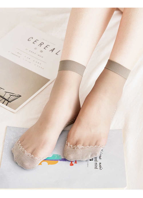 10双丝袜女短袜春夏秋棉底防滑袜子女黑肤肉色耐磨中筒薄款